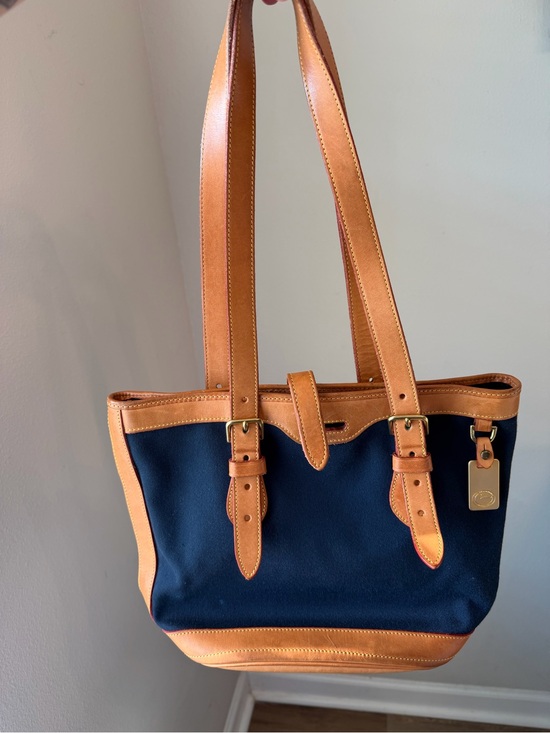 Dooney & Bourke Handbags - Vintage Dooney & Bourke Navy and Tan Leather Tote